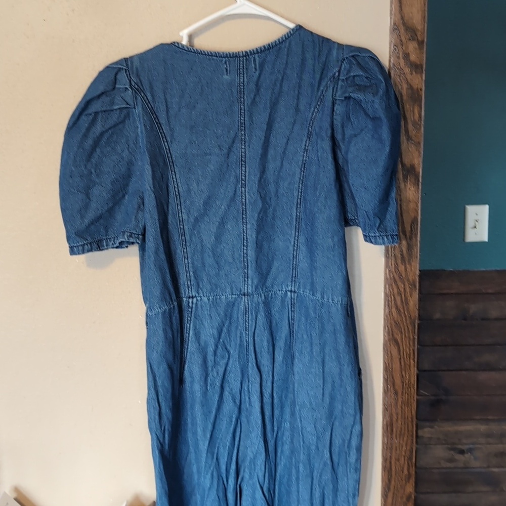 Jessica Simpson Blue Denim Jumpsuit With Puff Sleeves - Picture 7 of 7
